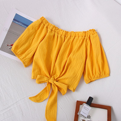 Bluză scurtă de damă modernă cu decolteu barcă și cravate