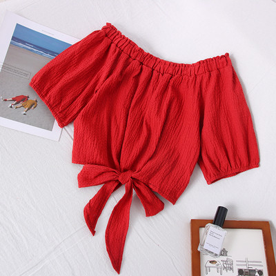 Bluză scurtă de damă modernă cu decolteu barcă și cravate