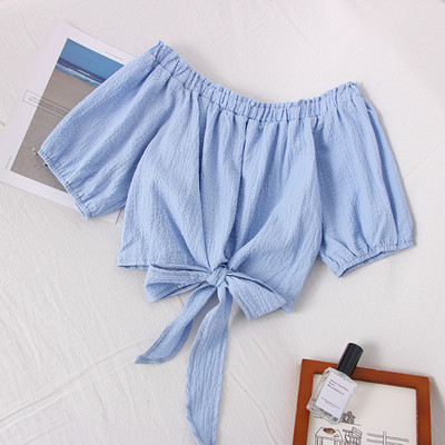 Bluză scurtă de damă modernă cu decolteu barcă și cravate