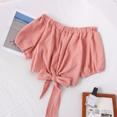 Bluză scurtă de damă modernă cu decolteu barcă și cravate