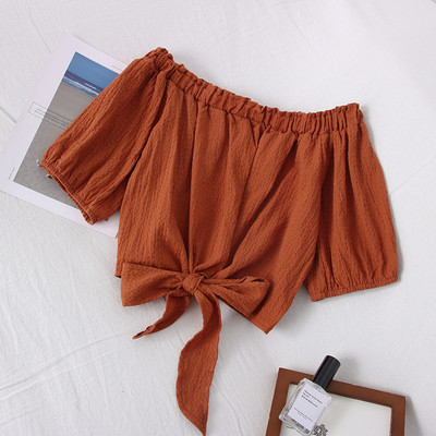 Bluză scurtă de damă modernă cu decolteu barcă și cravate