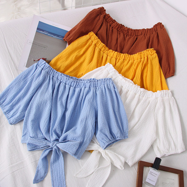 Bluză scurtă de damă modernă cu decolteu barcă și cravate