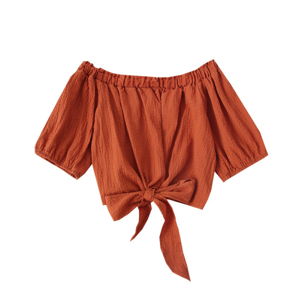 Bluză scurtă de damă modernă cu decolteu barcă și cravate