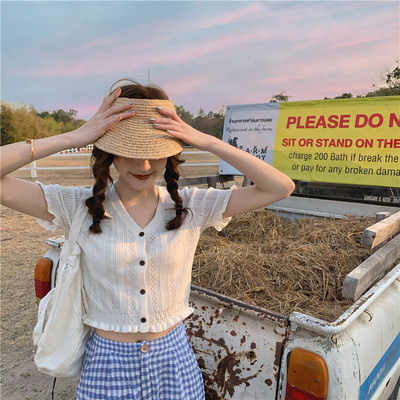 Bluză scurtă casual cu bucle de tricotat subțire