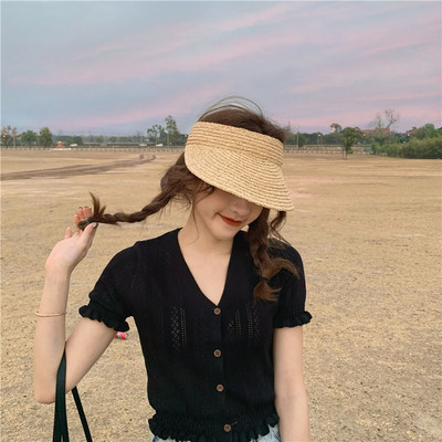 Bluză scurtă casual cu bucle de tricotat subțire