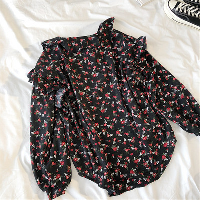 Tavaszi női ing nyakkendővel és virágmintával