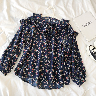 Tavaszi női ing nyakkendővel és virágmintával