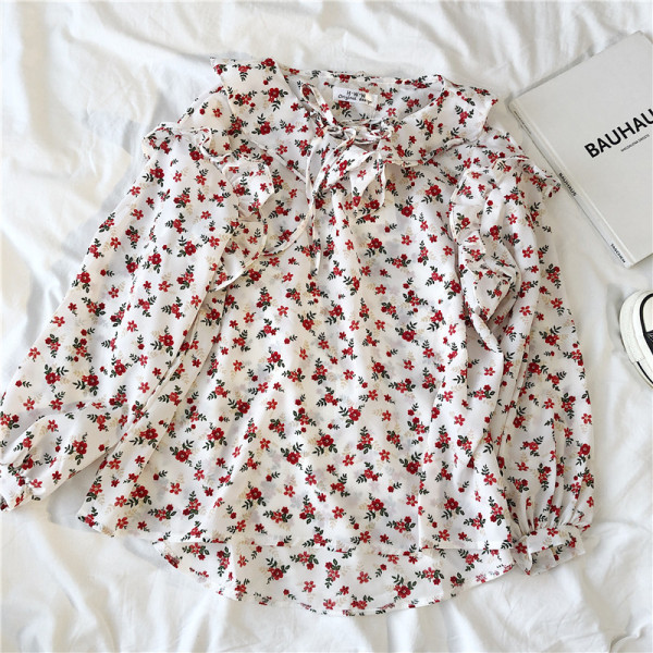 Tavaszi női ing nyakkendővel és virágmintával