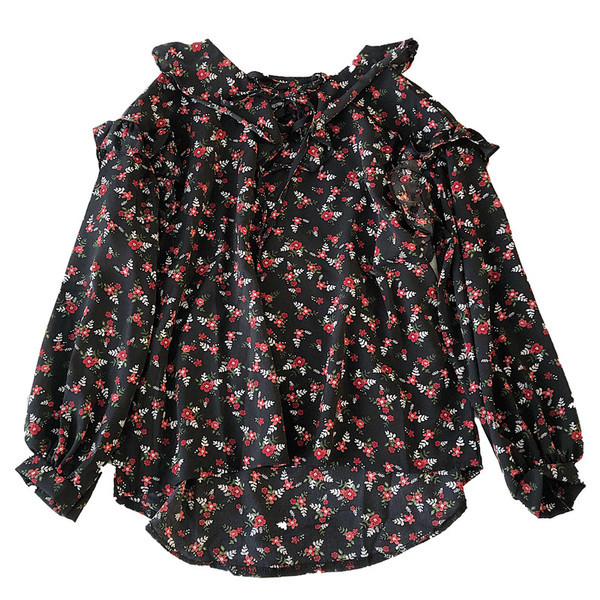 Tavaszi női ing nyakkendővel és virágmintával