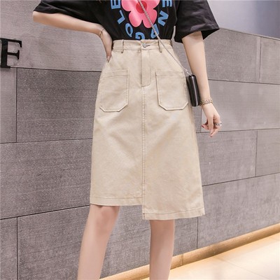 Дамска ежедневна асиметрична пола с висока талия и джобове