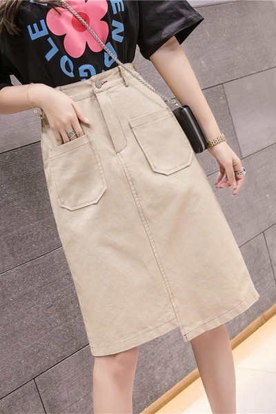 Дамска ежедневна асиметрична пола с висока талия и джобове