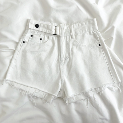 Къси дамски дънкови пантални с висока регулируема талия 