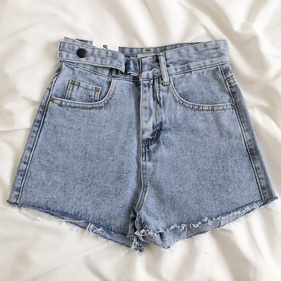 Къси дамски дънкови пантални с висока регулируема талия 