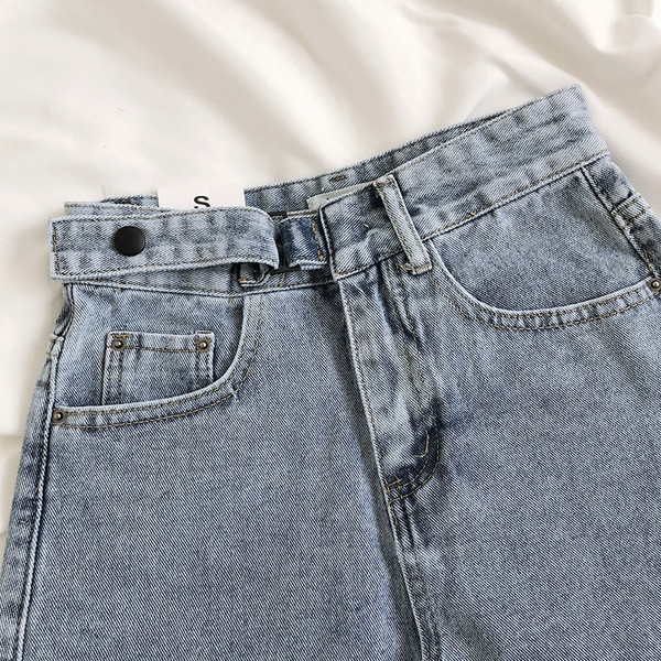 Къси дамски дънкови пантални с висока регулируема талия 