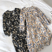 Tavaszi női ruha, hosszú ujjú, virágmintás, derékkötővel