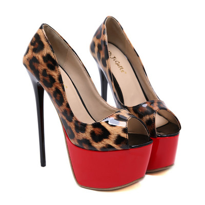 Pantofi eleganti de dama cu toc inalt de 16 cm si model animal