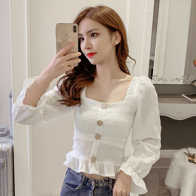 Női alkalmi ing gombokkal és szögletes nyakkivágással