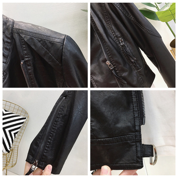 Ежедневно дамско кожено яке с овално деколте и страничен цип