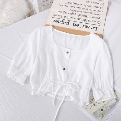 Нов модел дамска блуза с квадратно деколте и копчета