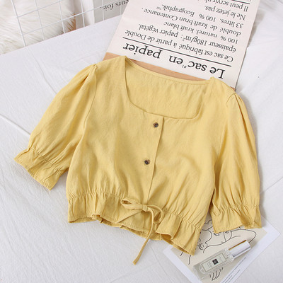 Нов модел дамска блуза с квадратно деколте и копчета