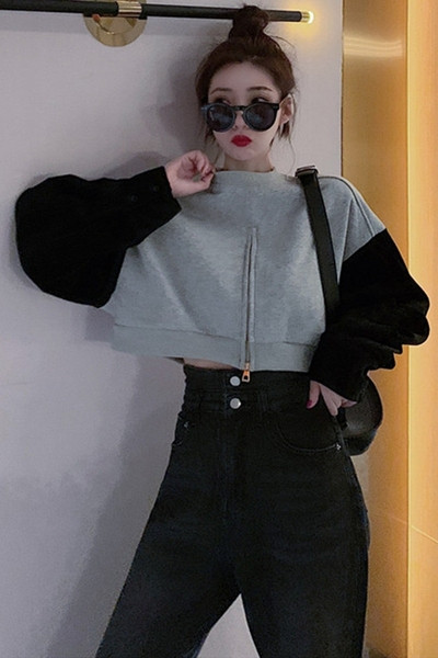 Bluză casual de damă cu mâneci lungi și fermoar