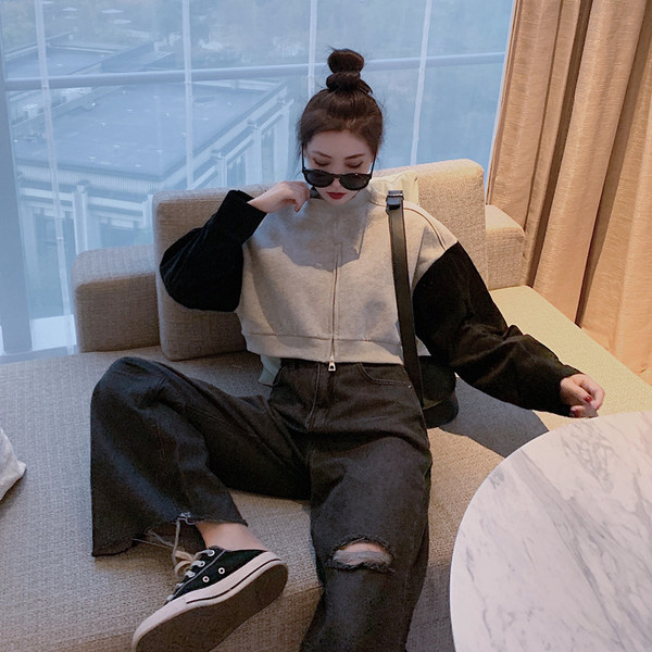 Bluză casual de damă cu mâneci lungi și fermoar