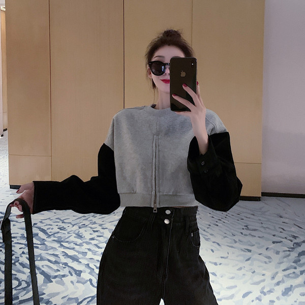 Bluză casual de damă cu mâneci lungi și fermoar