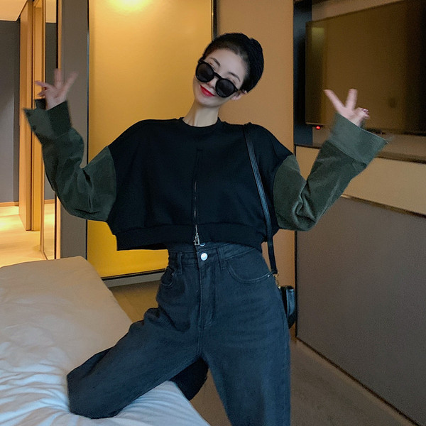 Bluză casual de damă cu mâneci lungi și fermoar