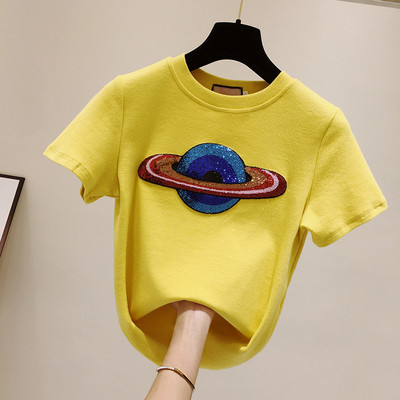 Ежедневна дамска тениска с къс ръкав и пайети