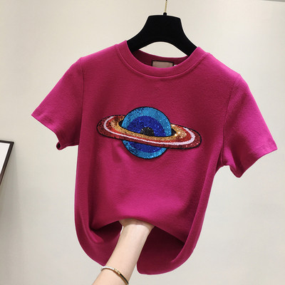 Ежедневна дамска тениска с къс ръкав и пайети