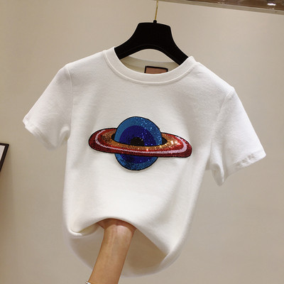 Ежедневна дамска тениска с къс ръкав и пайети