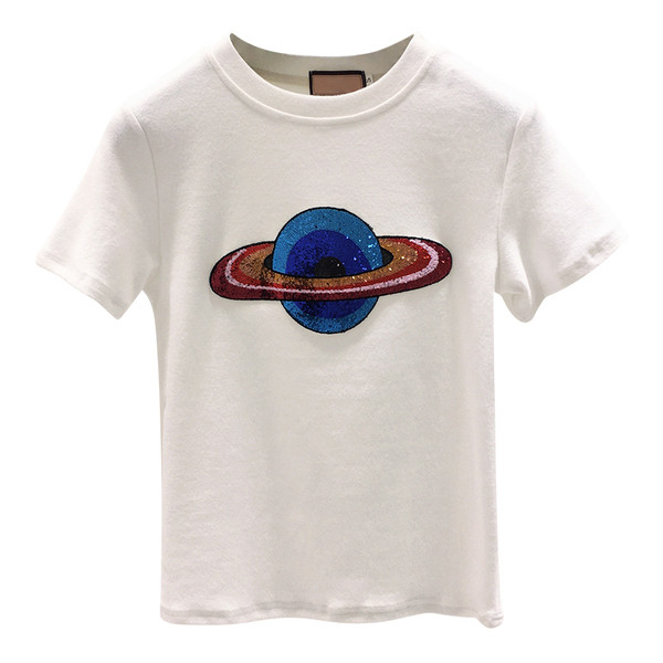 Ежедневна дамска тениска с къс ръкав и пайети