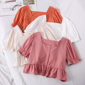 Új modell női rövid blúz négyzet alakú nyakkivágással és rövid ujjal