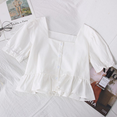 Új modell női rövid blúz négyzet alakú nyakkivágással és rövid ujjal