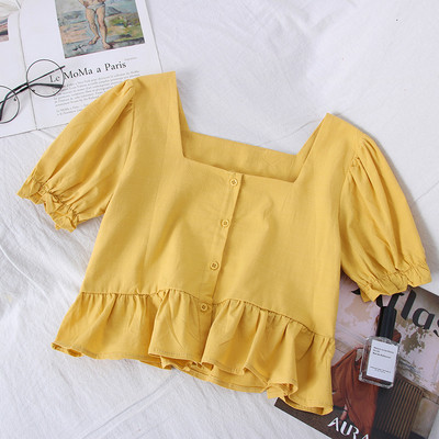 Új modell női rövid blúz négyzet alakú nyakkivágással és rövid ujjal