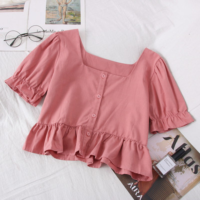 Új modell női rövid blúz négyzet alakú nyakkivágással és rövid ujjal