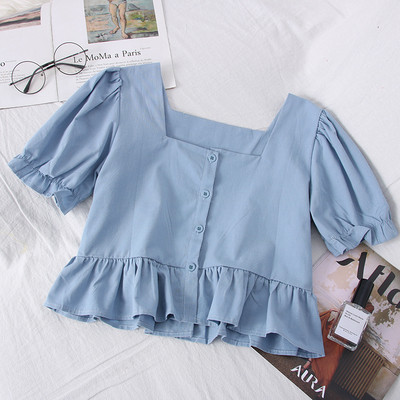 Új modell női rövid blúz négyzet alakú nyakkivágással és rövid ujjal