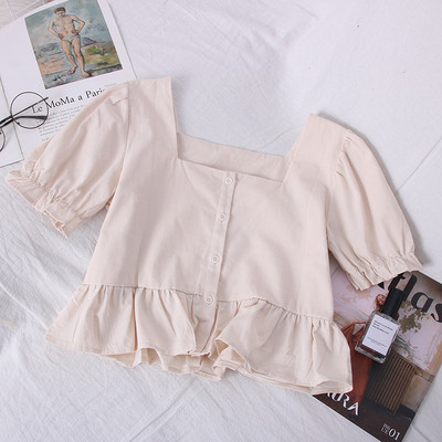 Új modell női rövid blúz négyzet alakú nyakkivágással és rövid ujjal