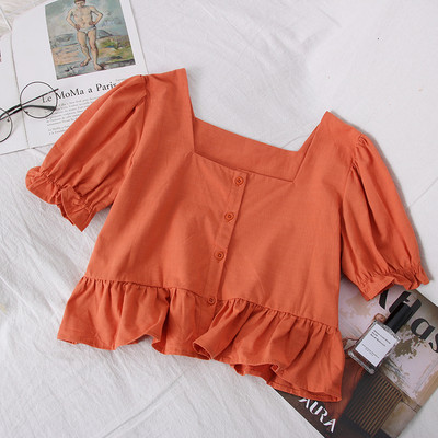 Új modell női rövid blúz négyzet alakú nyakkivágással és rövid ujjal