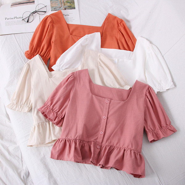 Új modell női rövid blúz négyzet alakú nyakkivágással és rövid ujjal