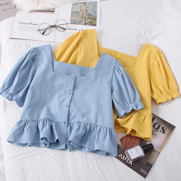 Új modell női rövid blúz négyzet alakú nyakkivágással és rövid ujjal