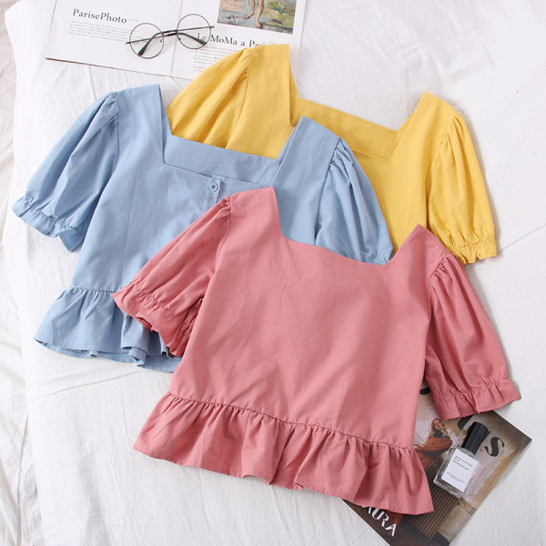 Új modell női rövid blúz négyzet alakú nyakkivágással és rövid ujjal