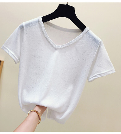 Модерна дамска блуза с къс ръкав и мъниста