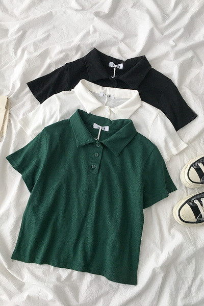 Tricou casual dama cu guler si nasturi clasici