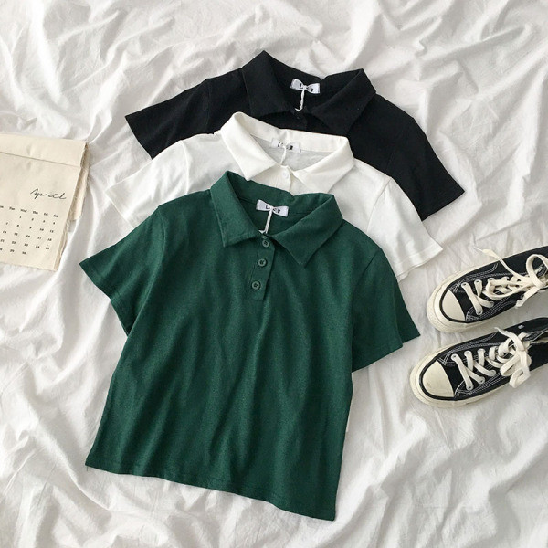 Tricou casual dama cu guler si nasturi clasici