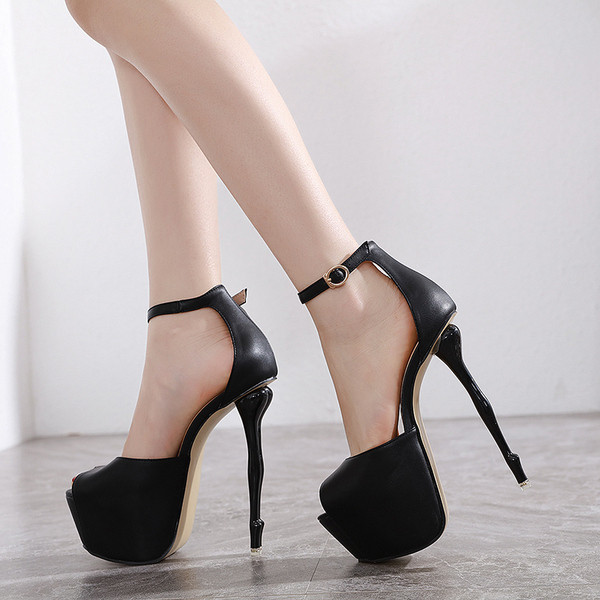 Model NOU de pantofi de dama cu toc inalt cu platforma si catarama