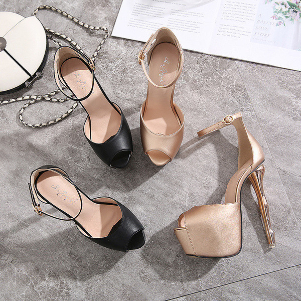 Model NOU de pantofi de dama cu toc inalt cu platforma si catarama