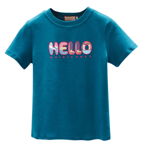 Női pamut póló rövid ujjal, ovális nyakkivágással és színes felirattal