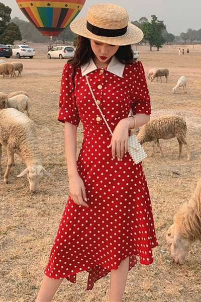 Пролетна дамска ретро рокля с копчета 