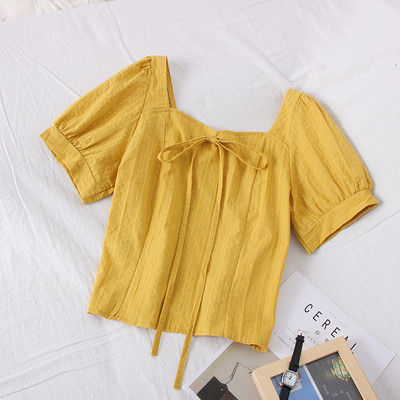 Модерна дамска блуза с къс ръкав и връзки 